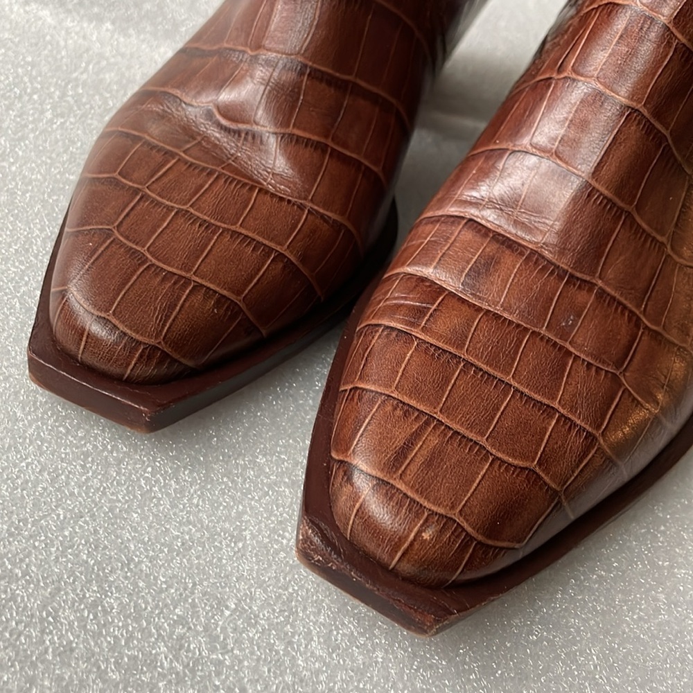 Dolce Vita Ankle Boots Size 6 Brown Embossed BlockHeel SquareToe Western Cowgirl